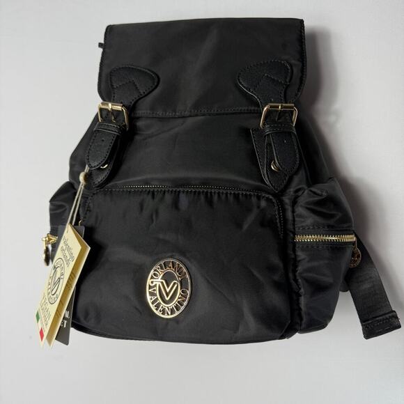 Valentino Orlandi Backpack Womens Black Medium Nylon‎ Gold Hardware Italian NWT main image 5